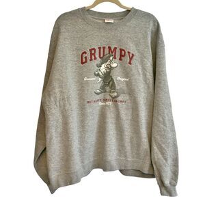 Disney Store Vintage Grumpy the Dwarf Gray Crewneck Graphic Sweatshirt. XXL.